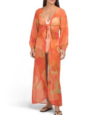 L Space Sheer Poppy Floral Tie-Front Beach Cover-Up
